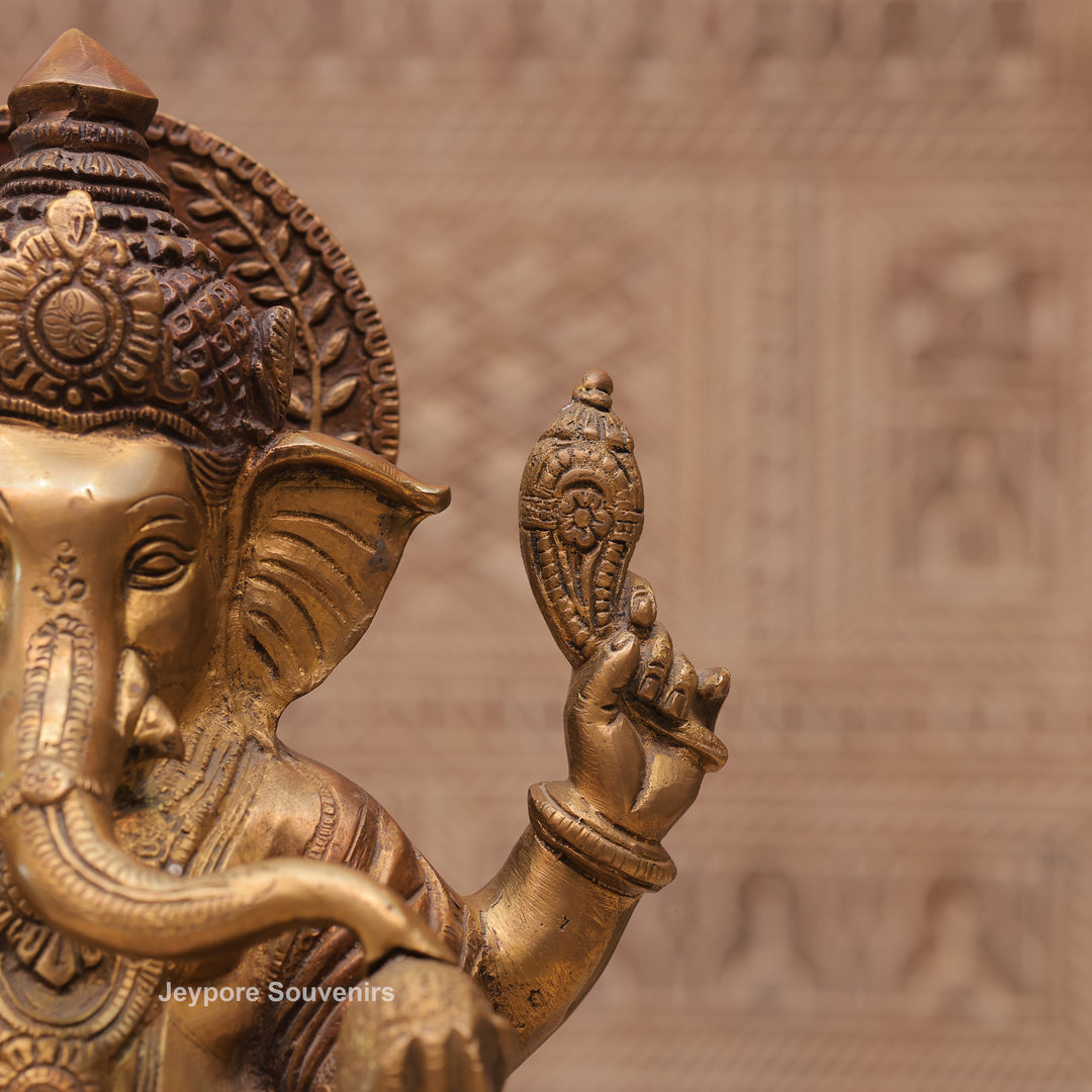 Traditional Handcrafted Brass Lord Ganesha Sitting Statue on Royal Seat