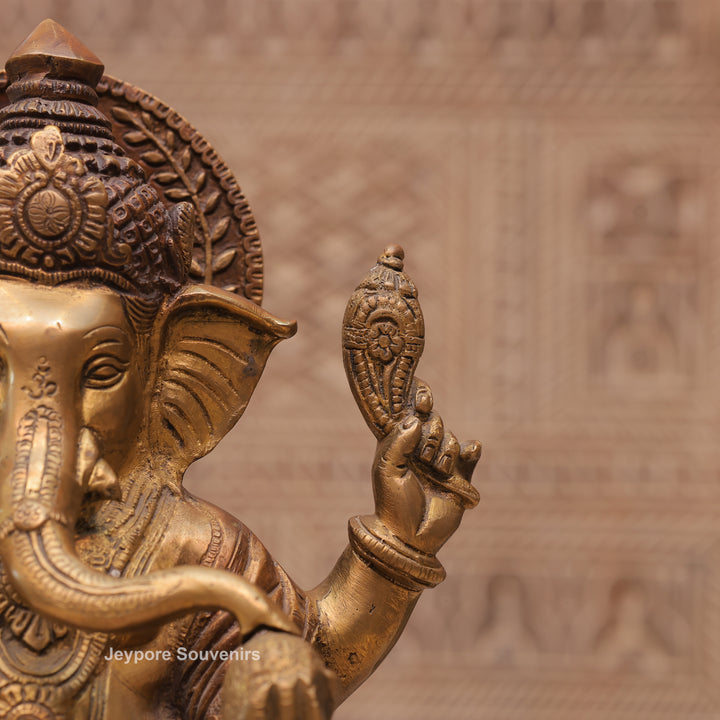 Traditional Handcrafted Brass Lord Ganesha Sitting Statue on Royal Seat