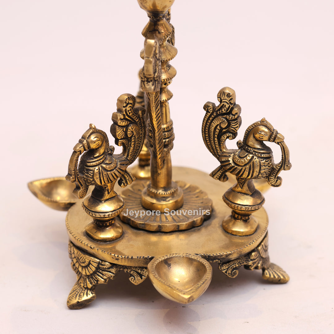 Traditional South Indian Handmade Brass Peacock Oil Lamp