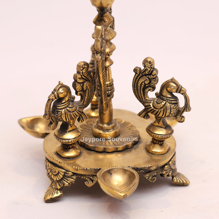 Traditional South Indian Handmade Brass Peacock Oil Lamp