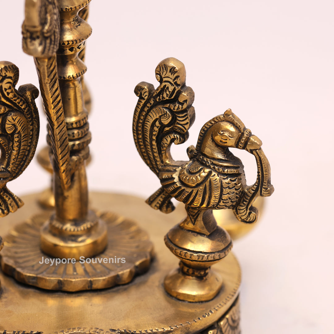 Traditional South Indian Handmade Brass Peacock Oil Lamp