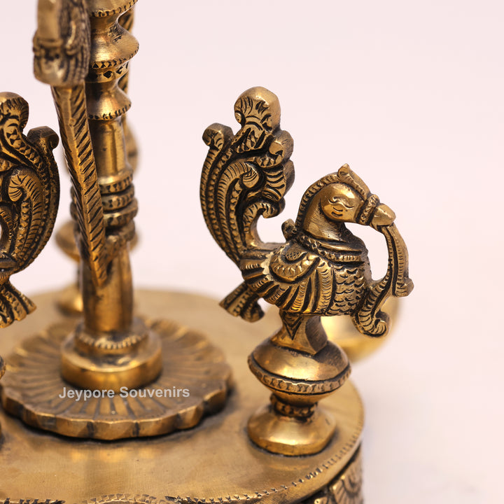 Traditional South Indian Handmade Brass Peacock Oil Lamp