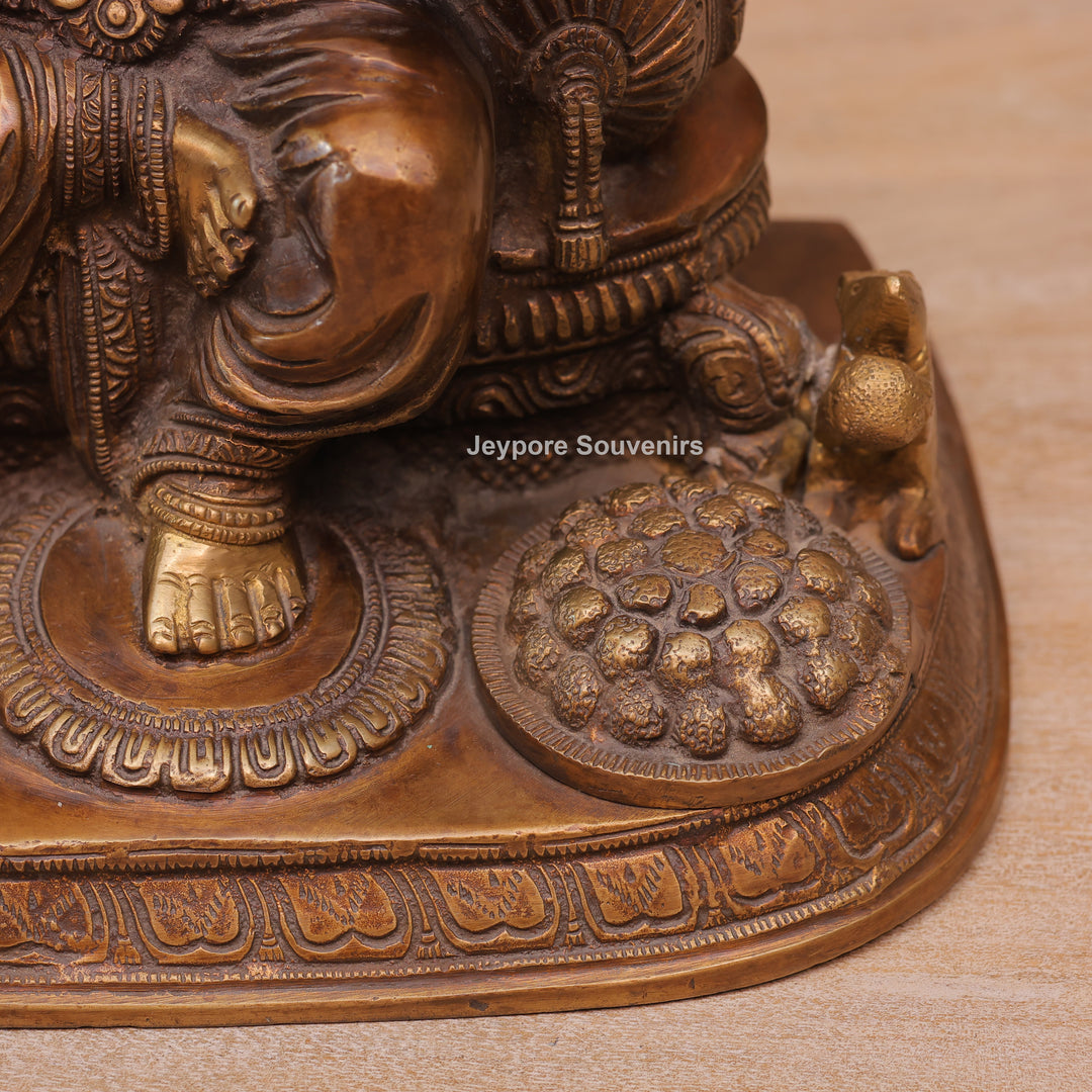 Traditional Handcrafted Brass Lord Ganesha Sitting Statue on Royal Seat