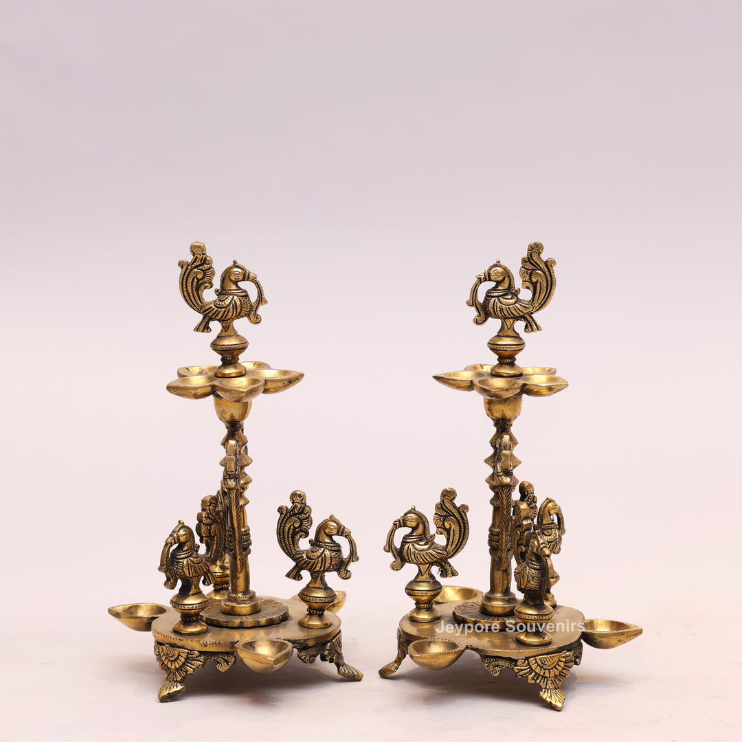 Traditional South Indian Handmade Brass Peacock Oil Lamp