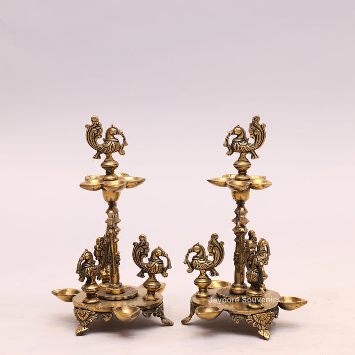 Traditional South Indian Handmade Brass Peacock Oil Lamp