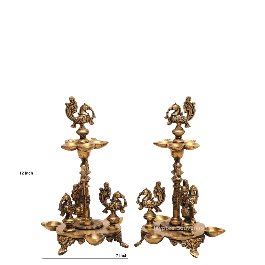 Traditional South Indian Handmade Brass Peacock Oil Lamp