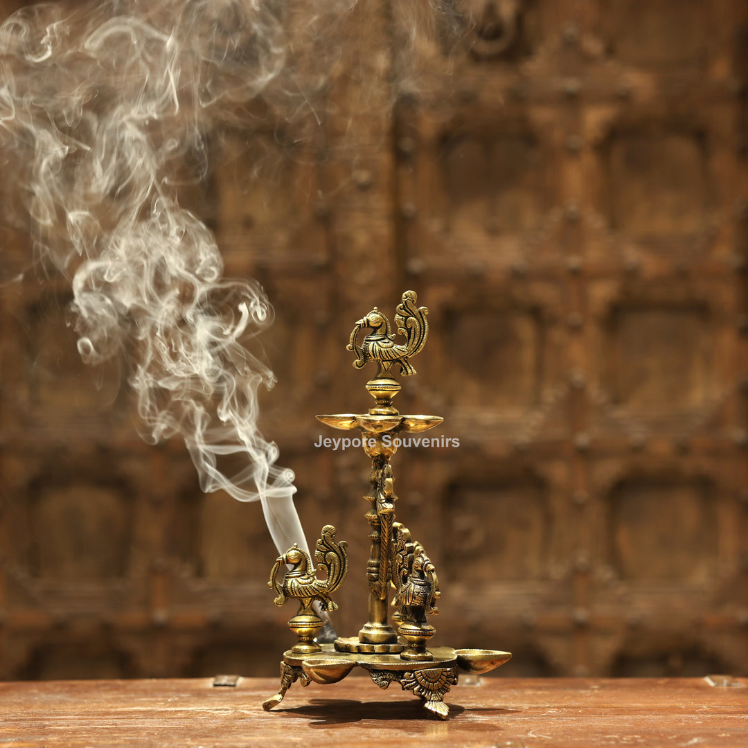 Traditional South Indian Handmade Brass Peacock Oil Lamp