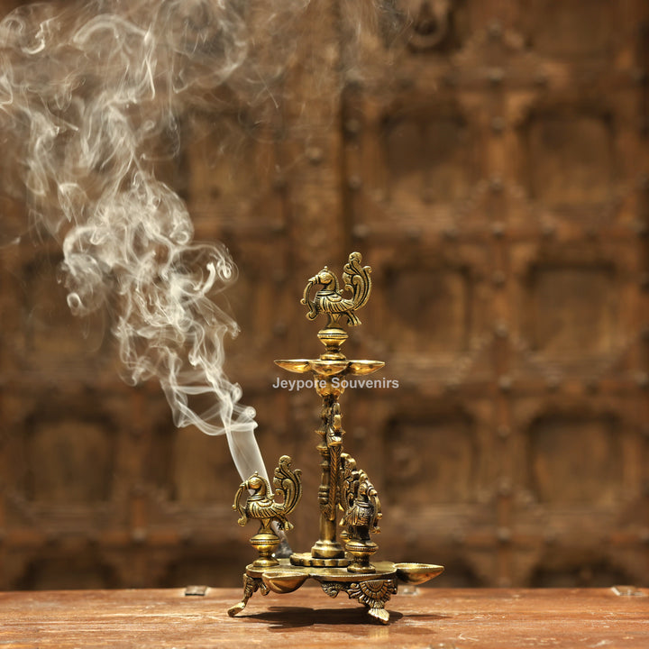 Traditional South Indian Handmade Brass Peacock Oil Lamp