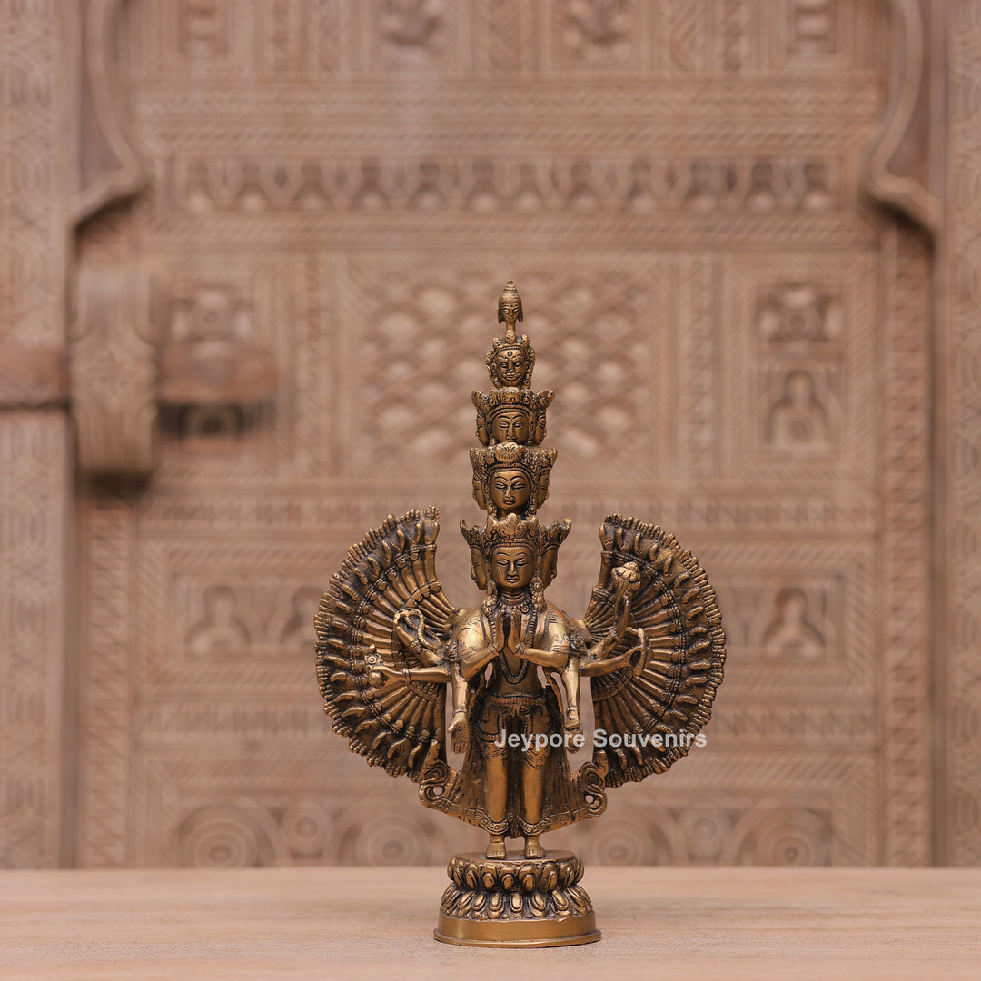 Handcrafted Brass Eleven-Headed Avalokiteshvara Statue