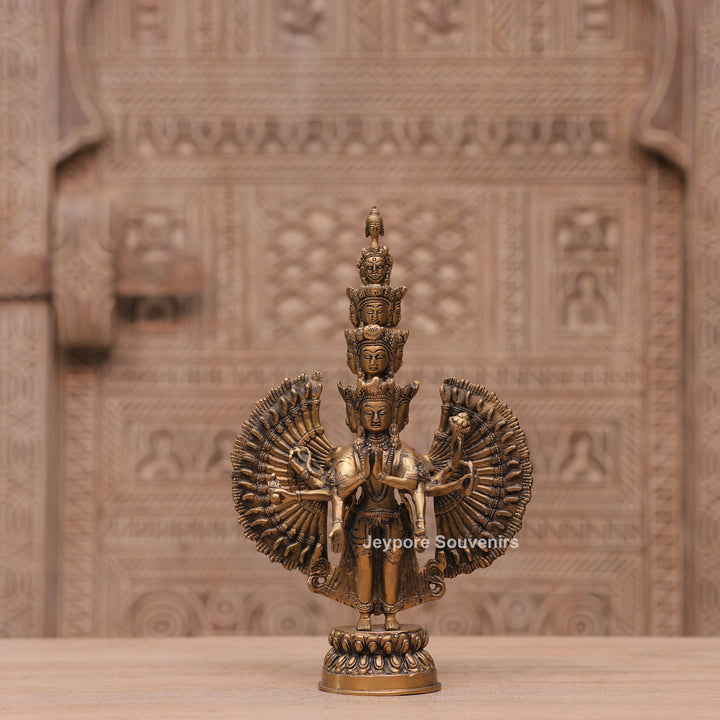 Handcrafted Brass Eleven-Headed Avalokiteshvara Statue