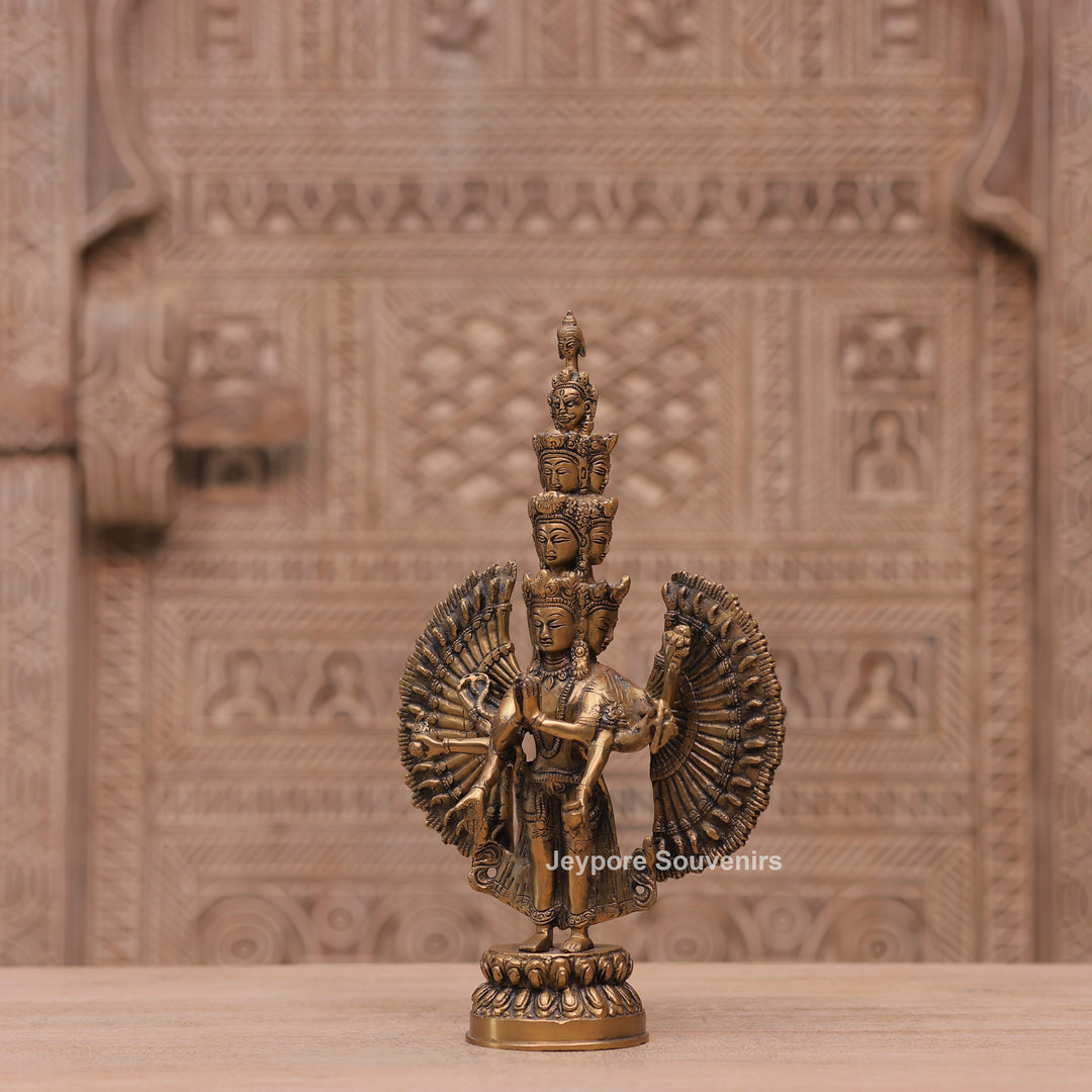 Handcrafted Brass Eleven-Headed Avalokiteshvara Statue