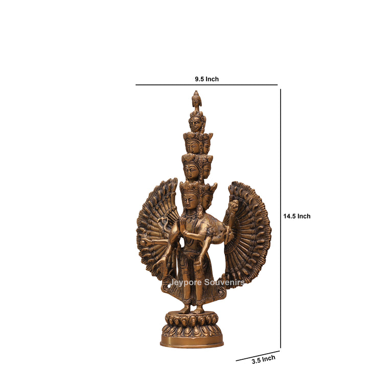 Handcrafted Brass Eleven-Headed Avalokiteshvara Statue