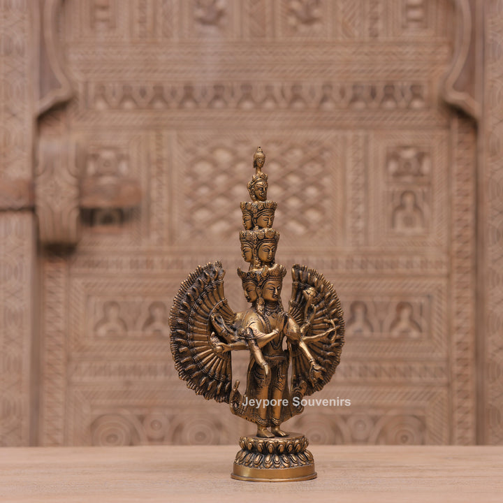 Handcrafted Brass Eleven-Headed Avalokiteshvara Statue