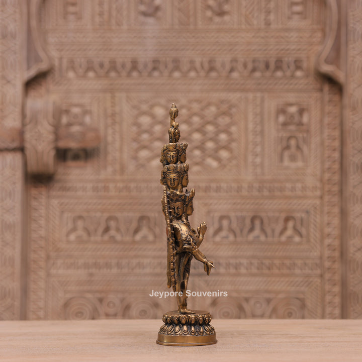 Handcrafted Brass Eleven-Headed Avalokiteshvara Statue