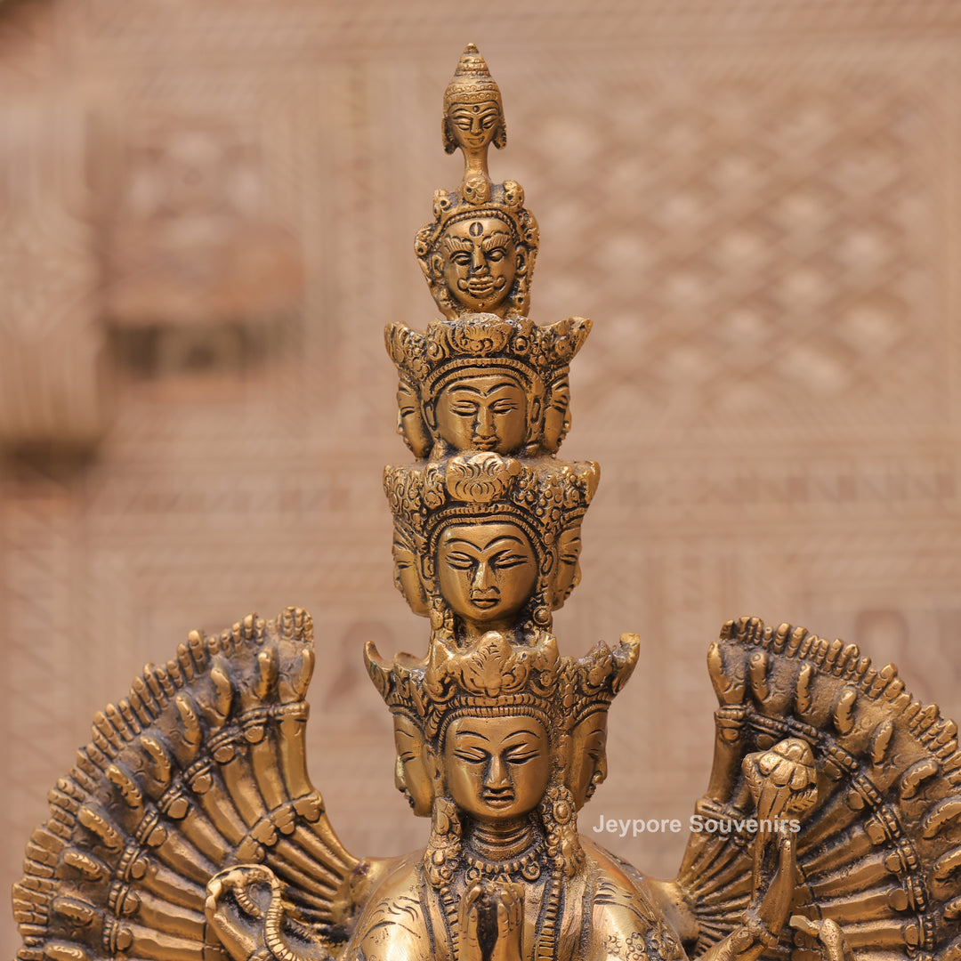 Handcrafted Brass Eleven-Headed Avalokiteshvara Statue