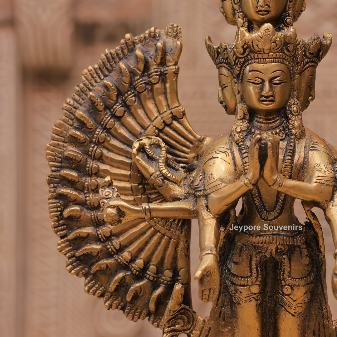 Handcrafted Brass Eleven-Headed Avalokiteshvara Statue