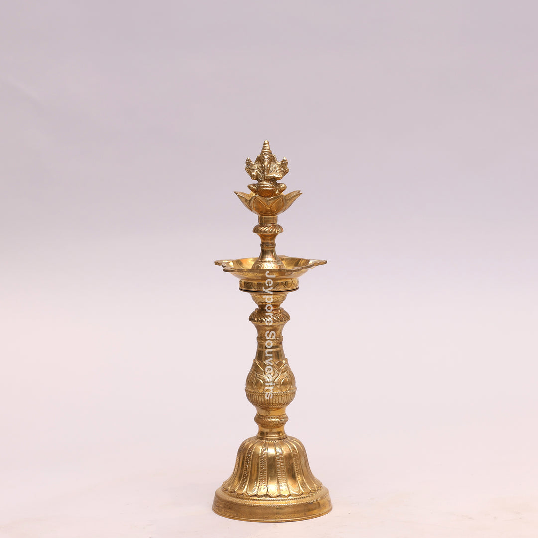 Traditional Brass Lakshmi Ganesha Kuthu Vilakku Oil Lamp
