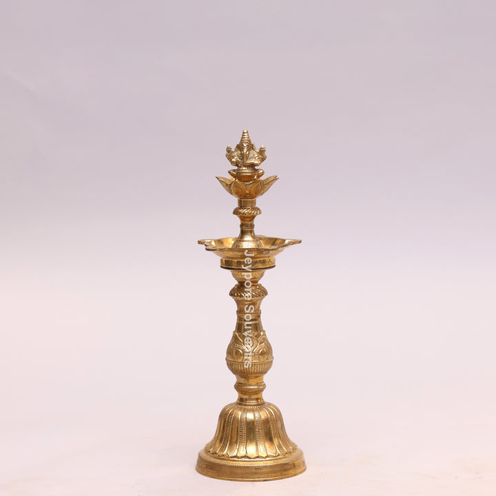 Traditional Brass Lakshmi Ganesha Kuthu Vilakku Oil Lamp