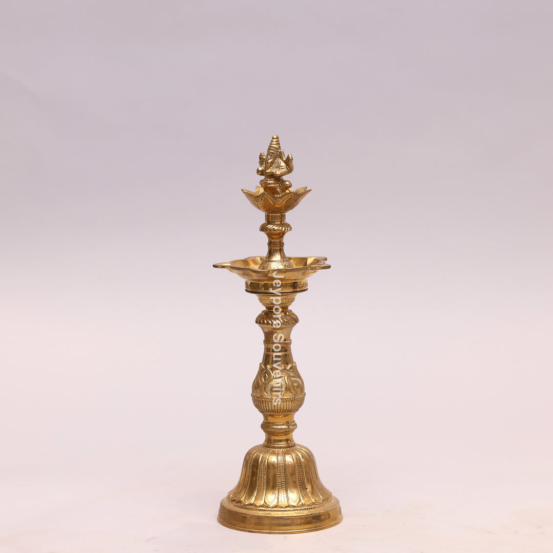 Traditional Brass Lakshmi Ganesha Kuthu Vilakku Oil Lamp