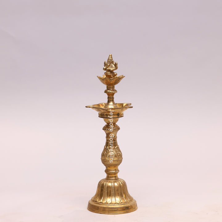 Traditional Brass Lakshmi Ganesha Kuthu Vilakku Oil Lamp