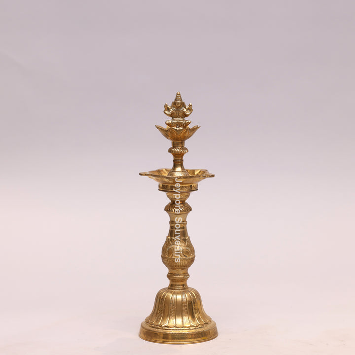 Traditional Brass Lakshmi Ganesha Kuthu Vilakku Oil Lamp