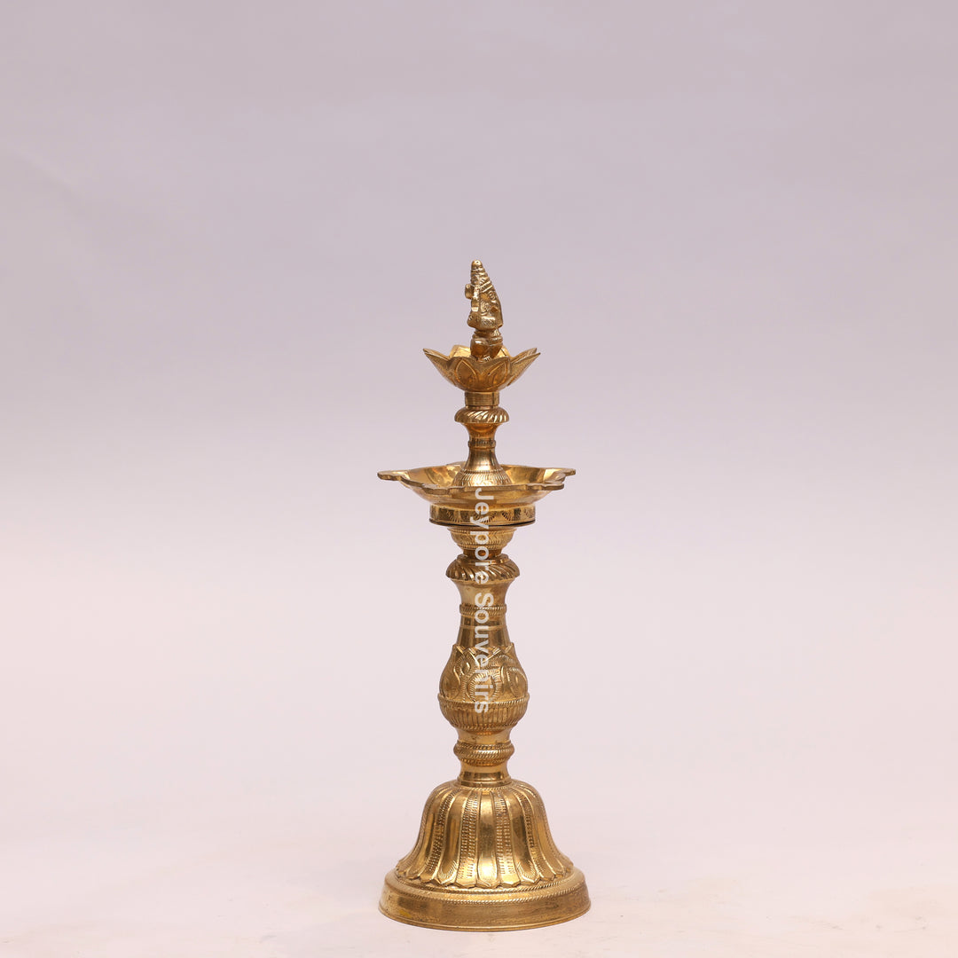Traditional Brass Lakshmi Ganesha Kuthu Vilakku Oil Lamp