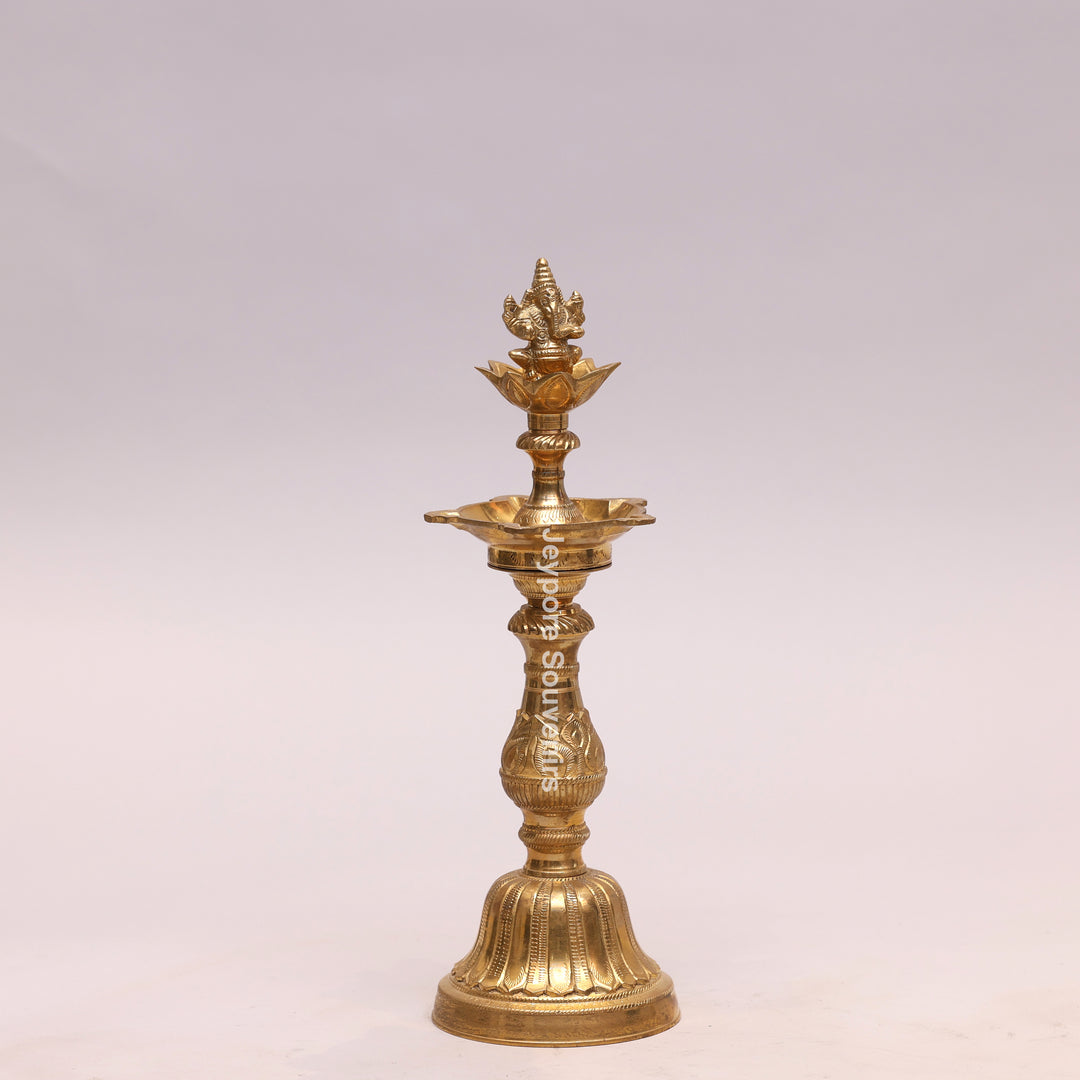 Traditional Brass Lakshmi Ganesha Kuthu Vilakku Oil Lamp