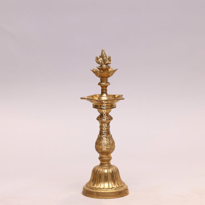 Traditional Brass Lakshmi Ganesha Kuthu Vilakku Oil Lamp