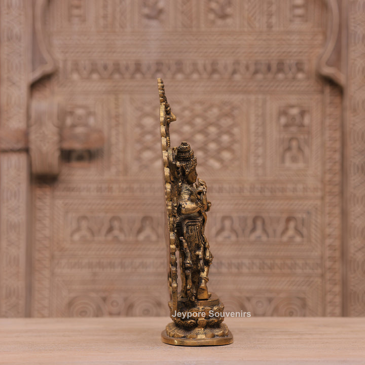Handcrafted Brass Radha Krishna Statue with Ornamental Prabhavali Arch