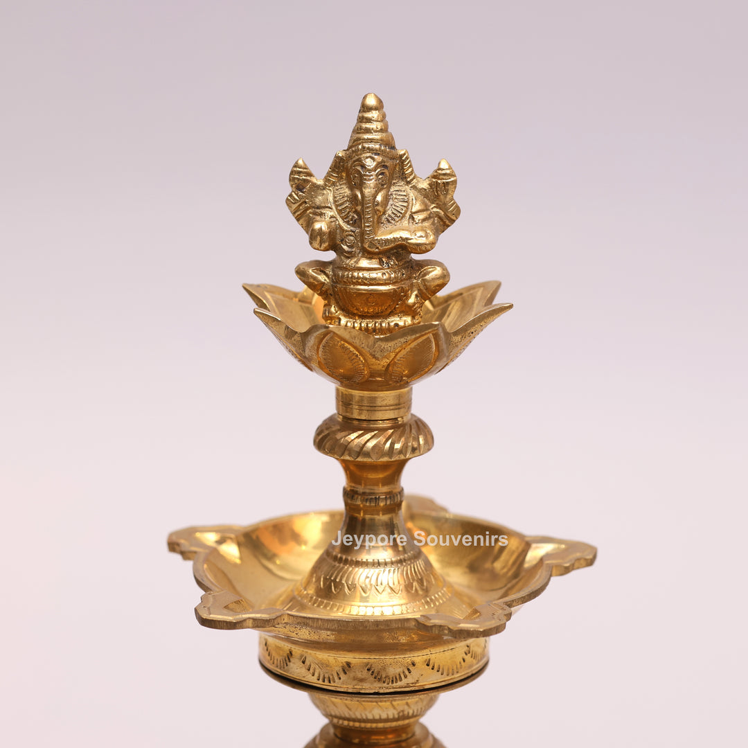 Traditional Brass Lakshmi Ganesha Kuthu Vilakku Oil Lamp