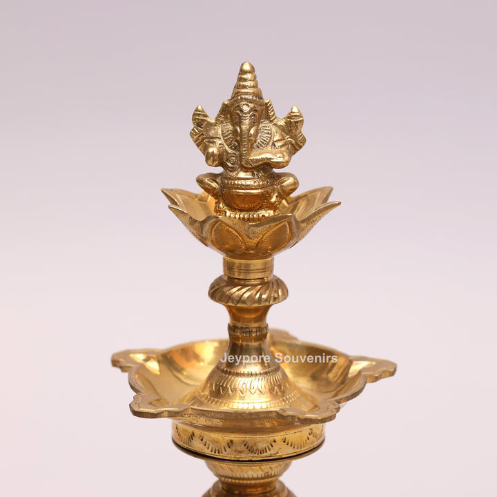 Traditional Brass Lakshmi Ganesha Kuthu Vilakku Oil Lamp