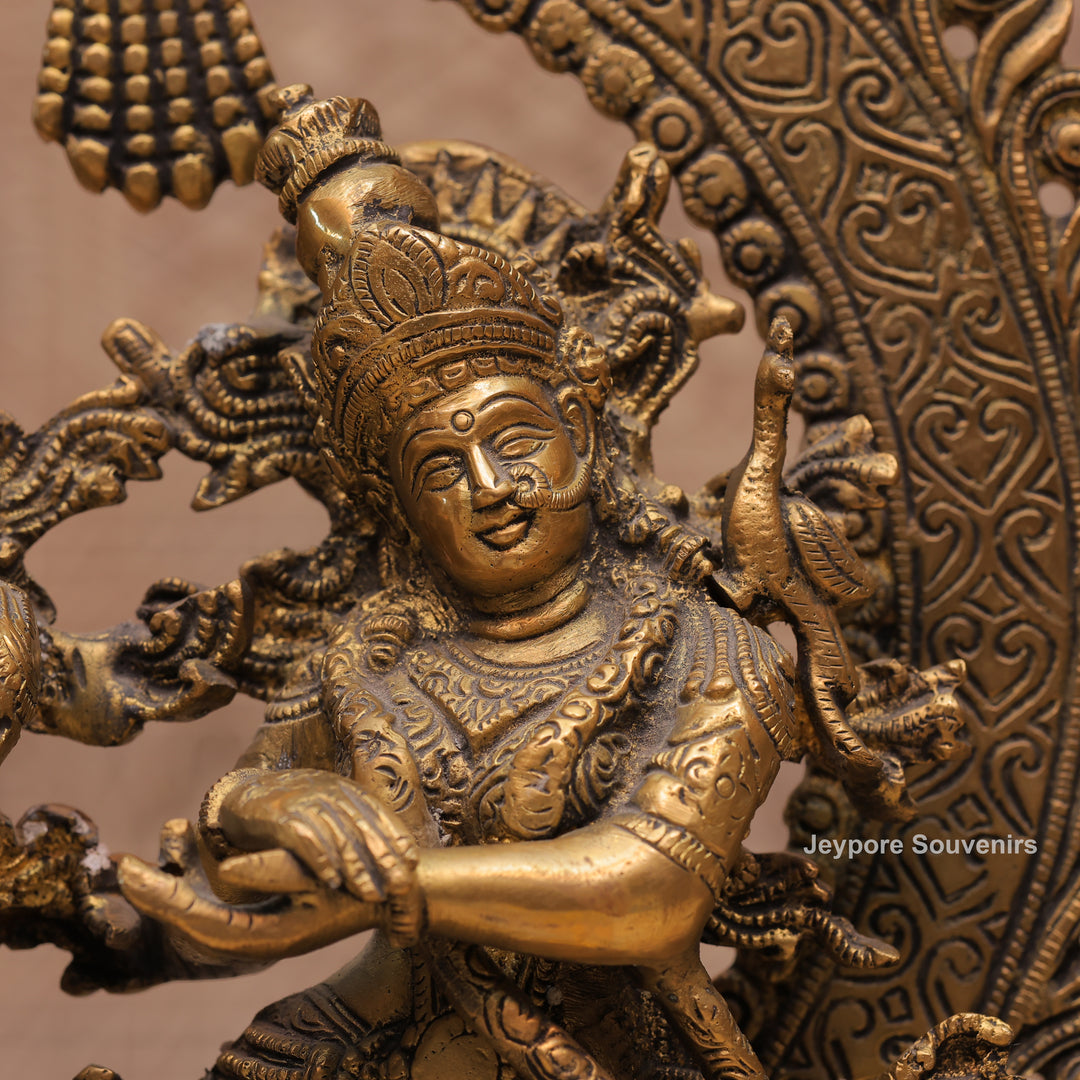 Handcrafted Brass Radha Krishna Statue with Ornamental Prabhavali Arch
