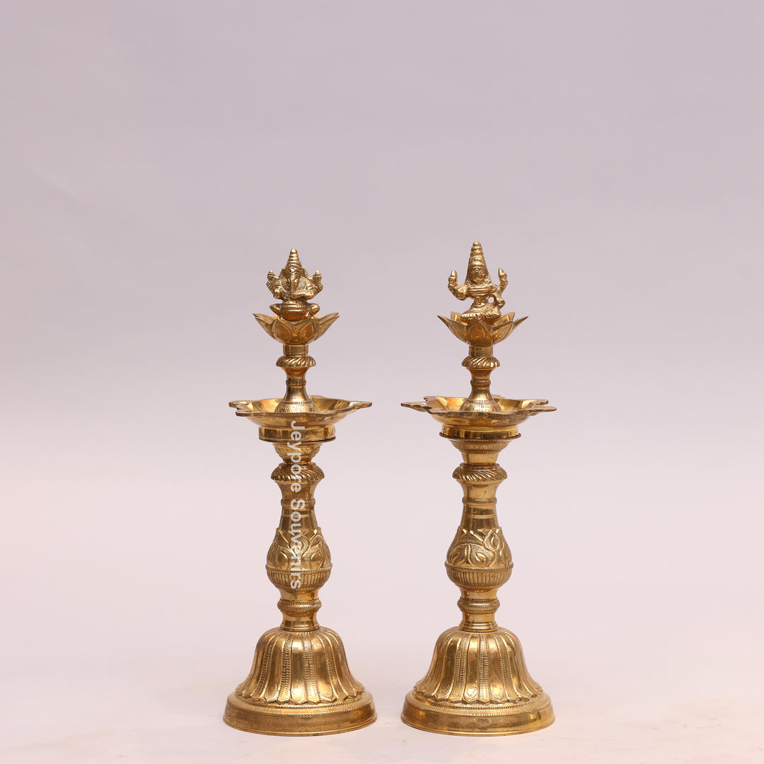 Traditional Brass Lakshmi Ganesha Kuthu Vilakku Oil Lamp