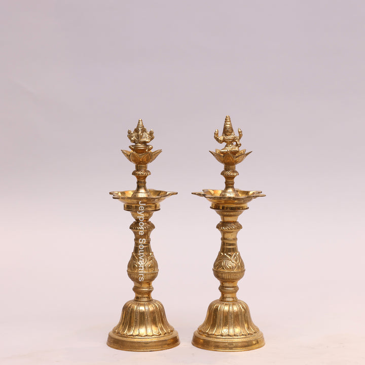 Traditional Brass Lakshmi Ganesha Kuthu Vilakku Oil Lamp