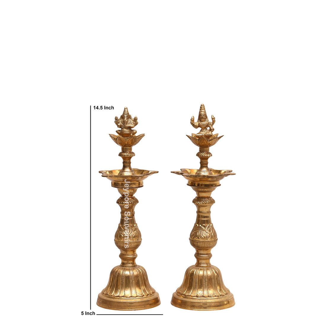 Traditional Brass Lakshmi Ganesha Kuthu Vilakku Oil Lamp