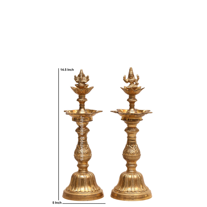 Traditional Brass Lakshmi Ganesha Kuthu Vilakku Oil Lamp