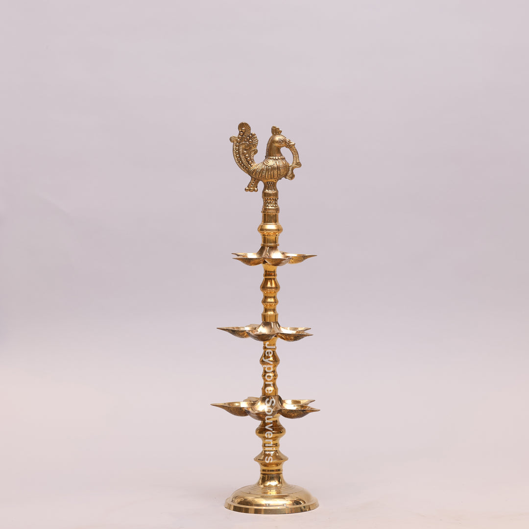 South Indian Brass Peacock Multi-Tier Kuthu Vilakku Oil Lamp