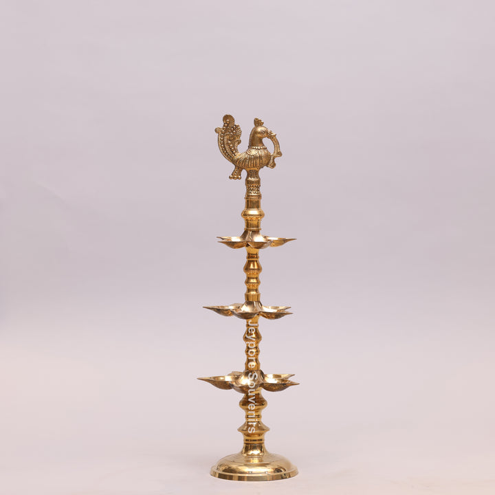 South Indian Brass Peacock Multi-Tier Kuthu Vilakku Oil Lamp