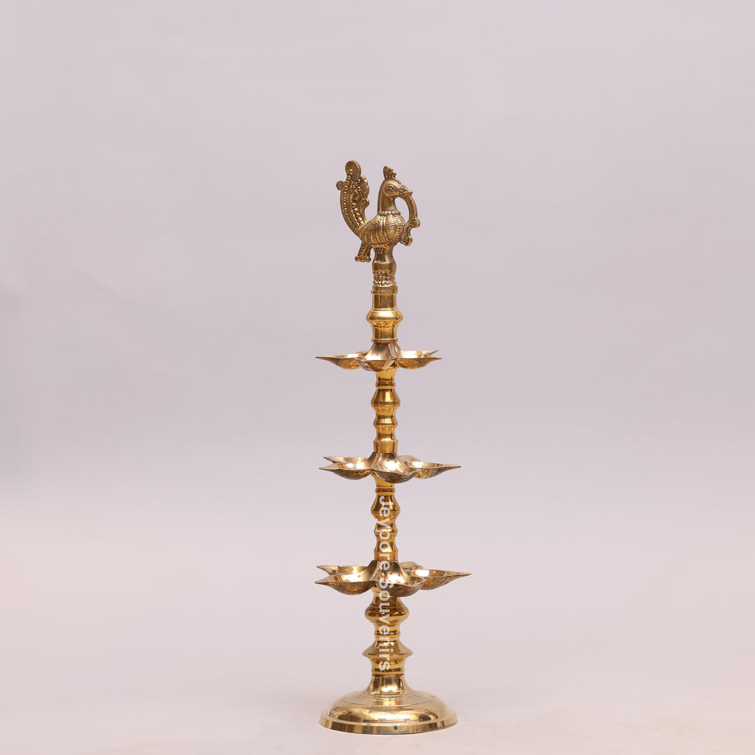 South Indian Brass Peacock Multi-Tier Kuthu Vilakku Oil Lamp