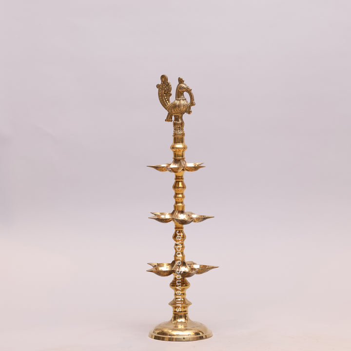 South Indian Brass Peacock Multi-Tier Kuthu Vilakku Oil Lamp