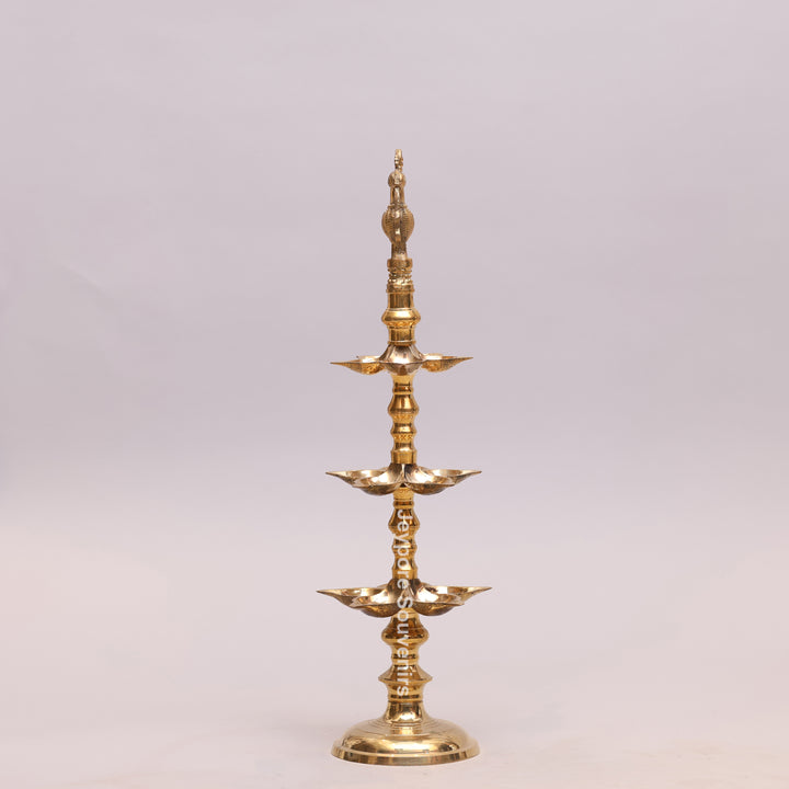 South Indian Brass Peacock Multi-Tier Kuthu Vilakku Oil Lamp