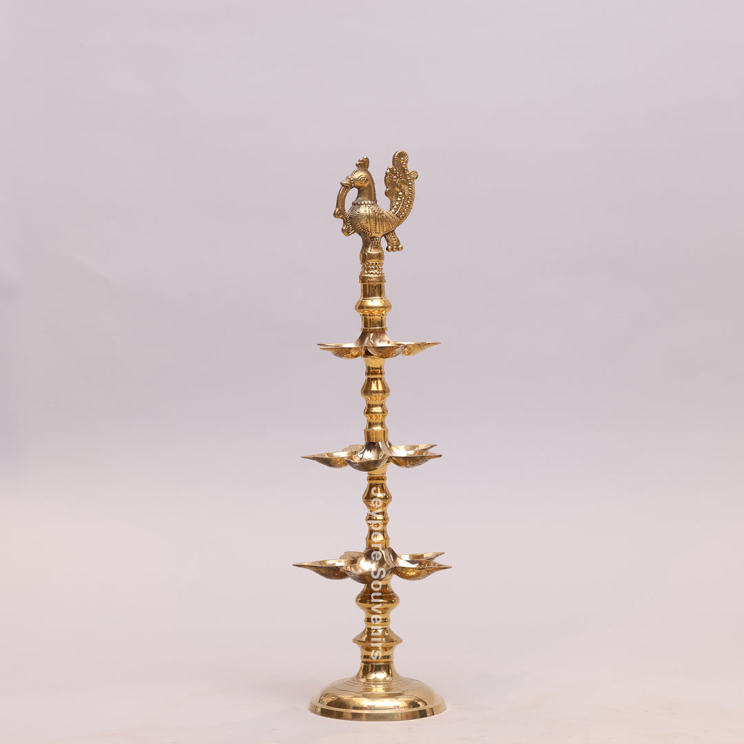 South Indian Brass Peacock Multi-Tier Kuthu Vilakku Oil Lamp