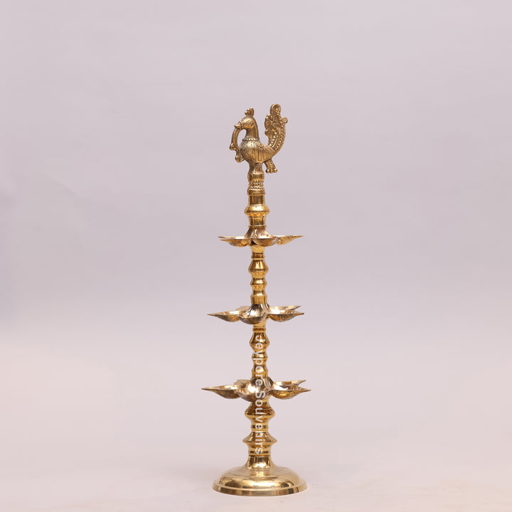 South Indian Brass Peacock Multi-Tier Kuthu Vilakku Oil Lamp