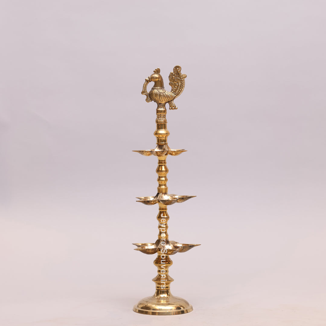 South Indian Brass Peacock Multi-Tier Kuthu Vilakku Oil Lamp