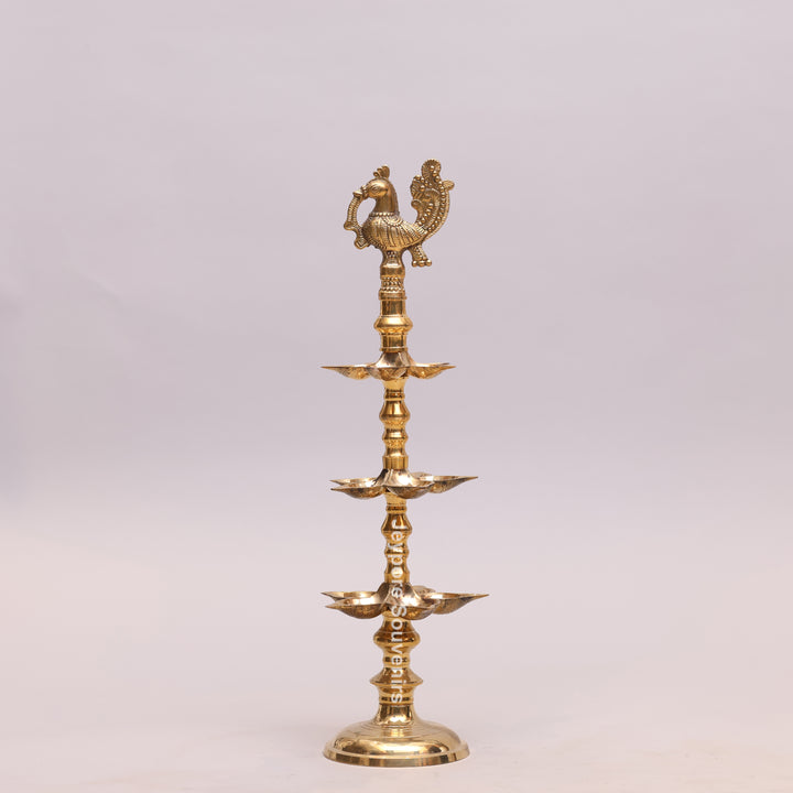 South Indian Brass Peacock Multi-Tier Kuthu Vilakku Oil Lamp