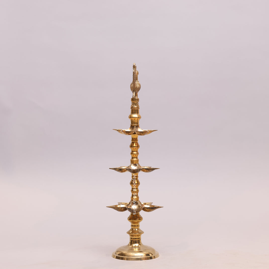 South Indian Brass Peacock Multi-Tier Kuthu Vilakku Oil Lamp