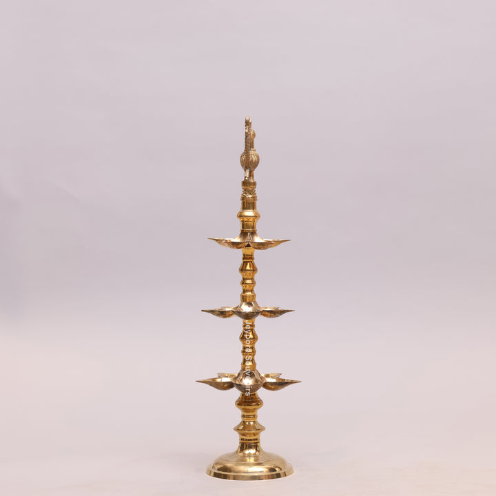 South Indian Brass Peacock Multi-Tier Kuthu Vilakku Oil Lamp