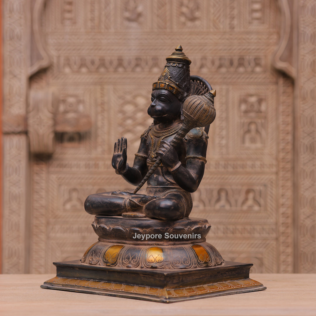 Handcrafted Brass Hanuman Ji Statue in Blessing Pose with Gada