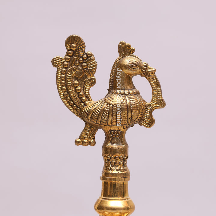 South Indian Brass Peacock Multi-Tier Kuthu Vilakku Oil Lamp