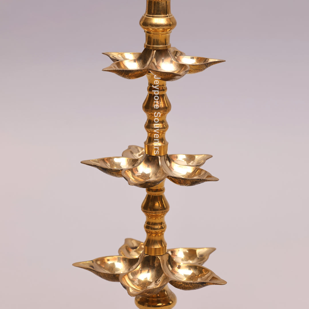 South Indian Brass Peacock Multi-Tier Kuthu Vilakku Oil Lamp